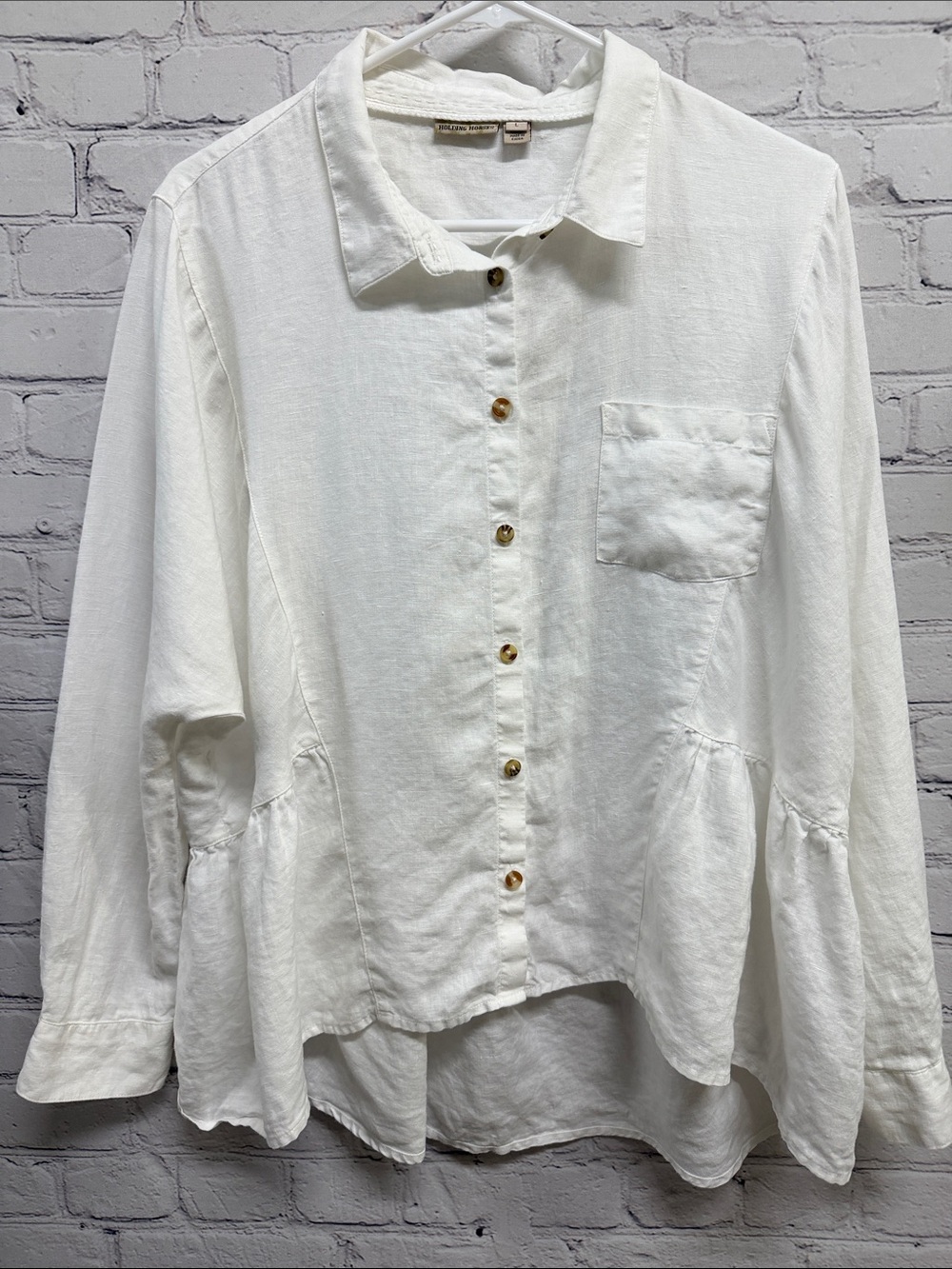 Anthropologie McKenzie White holding horses
Linen Peplum Large oversized